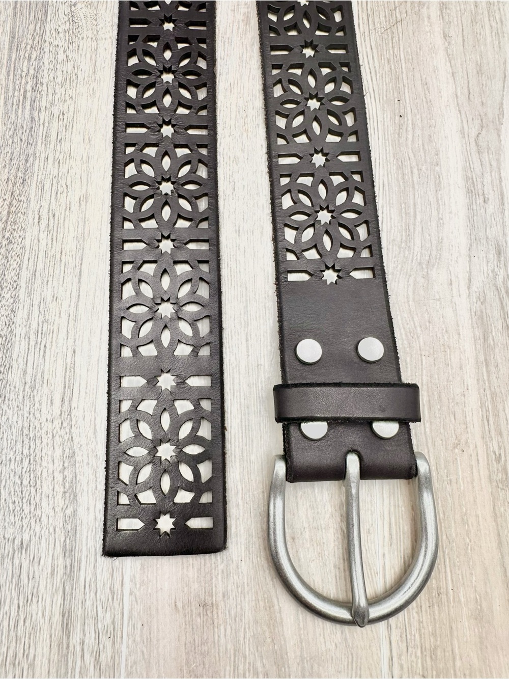 Lucky Brand Brown Leather Cutout Perferrated Boho Belt 90s Y2K | Size L - Picture 5 of 11